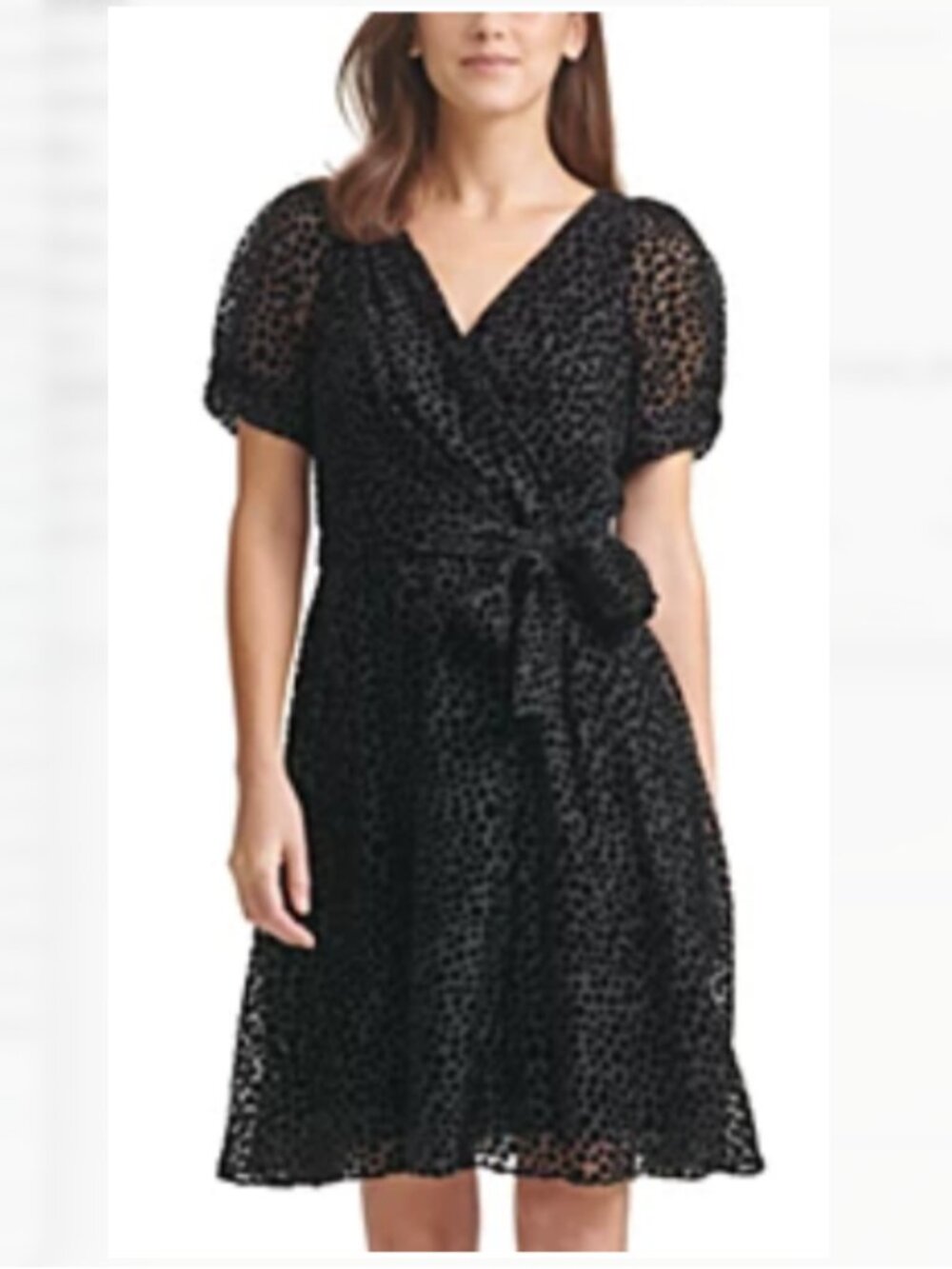 DKNY Velvet-Dot Faux-Wrap Dress